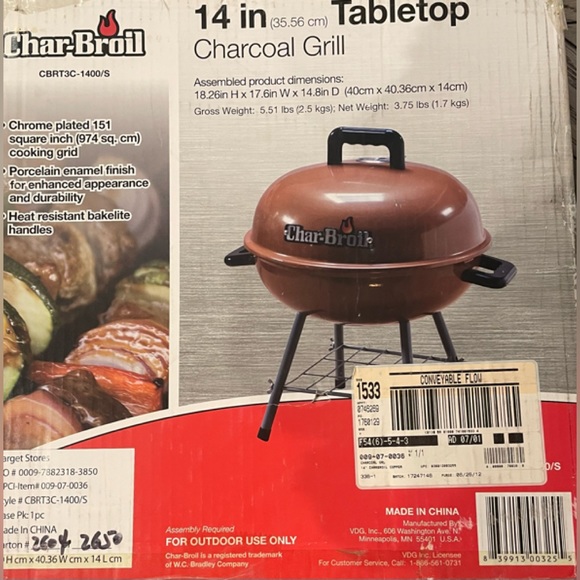 NIB Char-Broil 14” tabletop charcoal grill (FINAL PRICE) - Picture 5 of 14